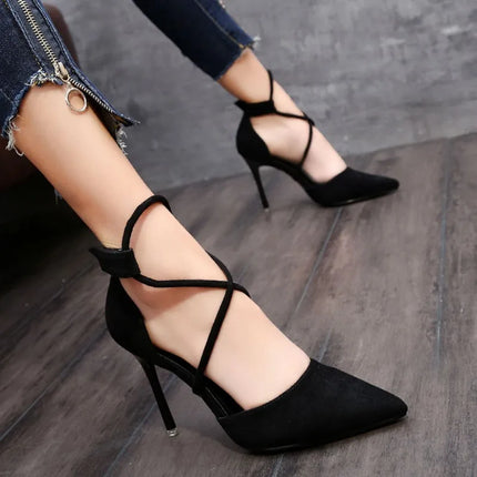 New 2024 Women'S Black Fashion Suede High Heel Shoes Woman Pointed Stiletto Fashion Sexy Pink Wedding Pumps  Bridal Shoes