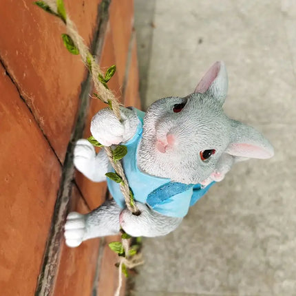 Outdoor Courtyard Cute Bunny Wall Hanging Balcony Landscaping Decorative Statues Flower Garden Pot Hanging Climbing Tree Pendant