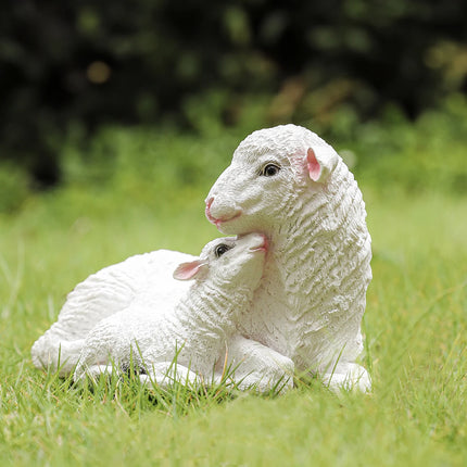 2 pcs Resin Figurine Lamb Ornament Decor for Garden Farmyard Artificial Lamb Mother Baby Sheep Outdoor Sculptures for Garden