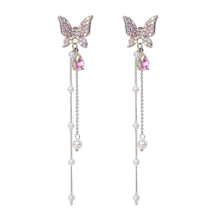 Light Luxury Butterfly Pearl Tassel Earrings for Women