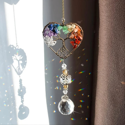 1pc suncatcher ornament hanging glass suncatcher on window, crystal heart rainbow tree hanging, garden, outdoor decoration