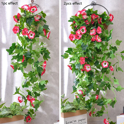 Artificial Plants Vines Morning Glory Hanging Flowers Vine Indoor Outdoor Garden Wall Hanging Home Decor Fake Flower Rattan