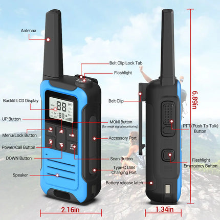 2pcs Baofeng F22 Mini Walkie Talkie PMR FRS Long Range Rechargable Portable Kids Two Way Radio Type-C Charger for Camping Trip