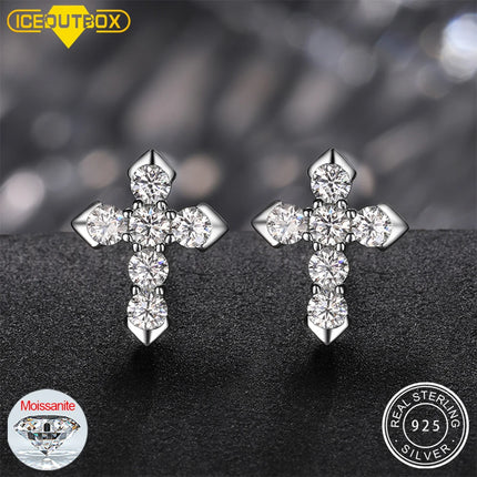 Cross Real Diamond Test Passed Moissanite Rhodium Plated 925 Silver D Color Moissanite Sparkling Earring Jewelry Girlfriend Gift