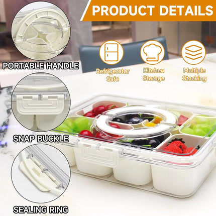 8 Grids Divided Serving Tray Storage Box Kitchen Portable Sub-format Seasoning Separator Box Fresh-keeping Snack Fruits Food Box