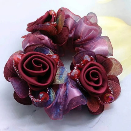 Bow Hair Fantaisie Tie  Elastic Hair Bands  Yarn Silk Flower  Headdress Elastique Cheveux Fille for Hair Accessories Woman