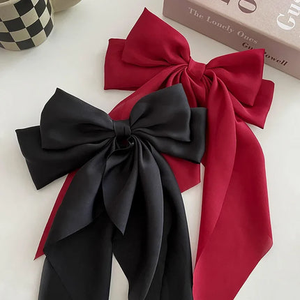 1pc Bow Ribbon Hair Clip Fashion Simple Solid Satin Spring Clip Hair Pin Elegant Retro Headband Clips Girls Hair Accessories