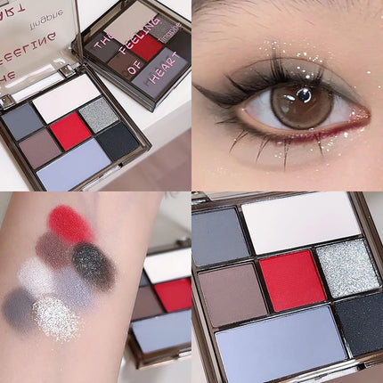 Girl 7 Color Eyeshadow Palette Grey Red Black Smoky Eye Highlighter Korean Shiny Glitter Eye Shadow Gothic Eyes Makeup Cosmetics