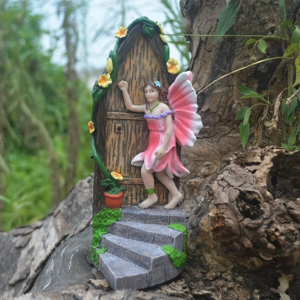 1pc garden decoration statue fairy door secret magic elf knocking fairy decorative ornaments