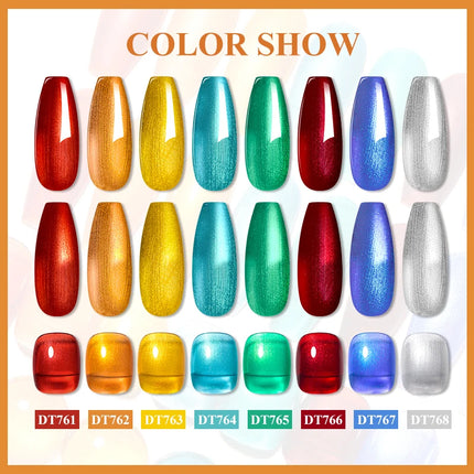 MEET ACROSS 8 Colors Mirror Gel Nail Polish Long-lasting Quick-drying Metallic Gold Silver Red Semi Permanent Varnish Nails Art