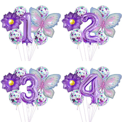 7Pcs Purple Butterfly Balloons for Birthday Party Decor  Sunflower for Girls Baby Shower Wedding Party Decor