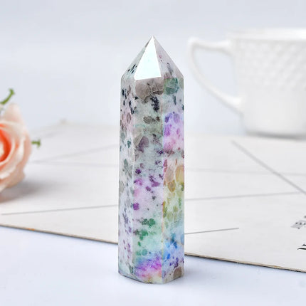 1PC Natural Aura Kiwi Jasper Quartz Crystal Point Wand Healing Stone Meditation Home Decor Reiki Polished Stone Chakra Tower