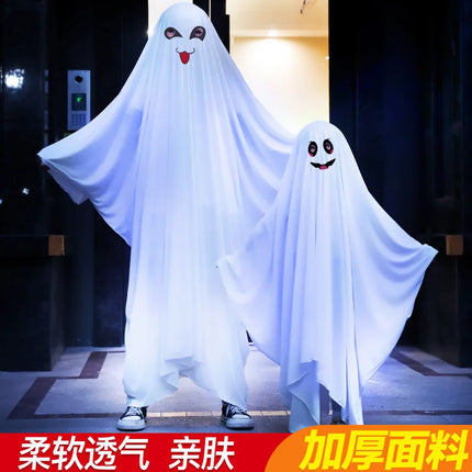 Cute Kids Adult Halloween Ghost Horror Cloak Capes Anime No Face Cosplay Costumes White Treating Tassels Cloak Unisex Full Set