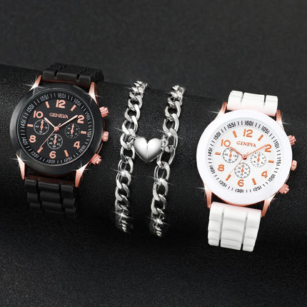 4Pcs/Couple Set Fashion Silicone Strap Quartz Watch Magnetic Heart Bracelet