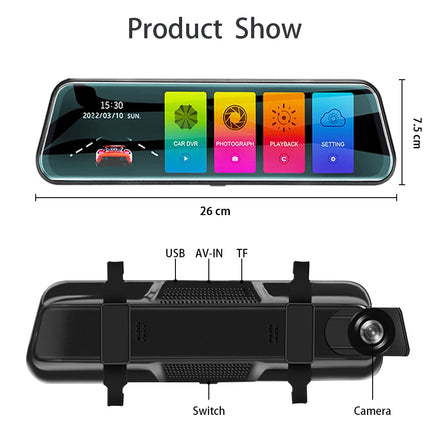 10 Inch Mirror Camera for Car Touch Screen Video Recorder Rearview mirror Dash Cam Front and Rear Camera Mirror DVR Black Box