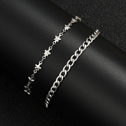 Men's Fashion Stainless Steel Double Chain Star Bracelets Minimalist Silver Color Hip Hop Bracelet Punk Jewelry Gifts 2024 New