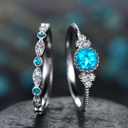 Luxury Green Blue Stone Crystal Rings for Women Sliver Color Zirconia Wedding Engagement Ring