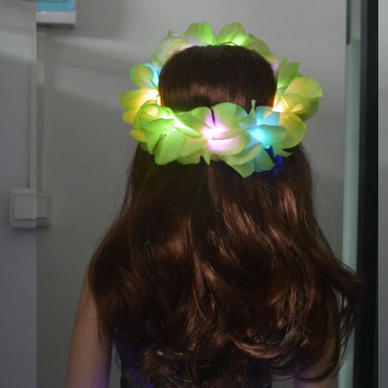 1pcs Women Girl LED Hawaii Hawaiian Lei Headband Glow Light up Flower Crown Wreath Birthday Wedding Party   Christmas navidad