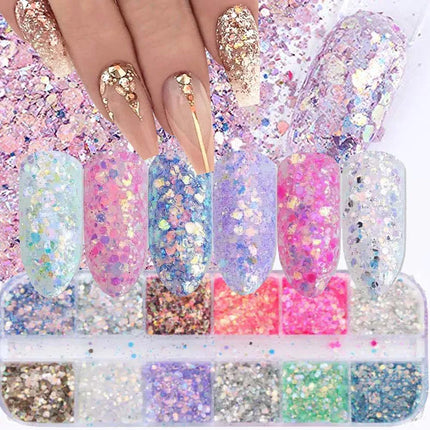 1Box Iridescent Crystal Nail Art Sequins Fantasy Mermaid Holographic Hexagon Sparkles 3D Dazzling Accessories for Nail Designs *