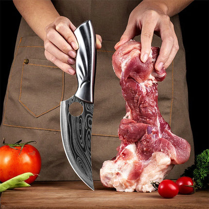 Butcher Boning Knife Hand Forged Blade Kitchen Knives Cleaver Meat Fruit Fish Slicing Knife Chef BBQ Cooking Knife Steel Handle