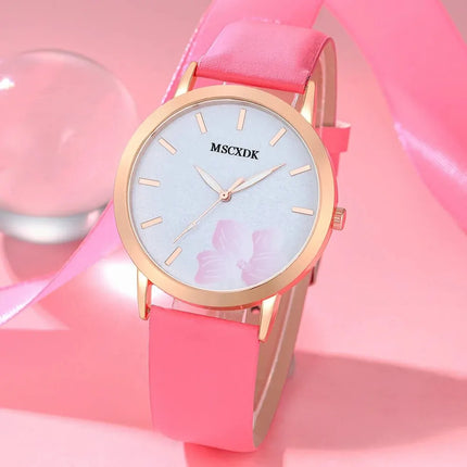 Women Pink Watch & Glasses Set Fashion Female Casual Leather Belt Watches Ladies Quartz Wristwatches Dress Clock Montre Femme