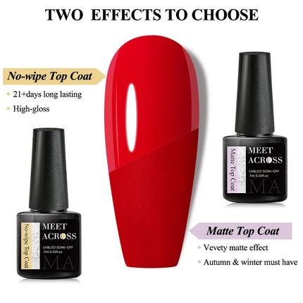 MEET ACROSS 7ML Base Gel No-wipe Matte Top Coat Long Lasting Functional UV Gel Nail Polish Vernis Nail Art Manicure Tools Design