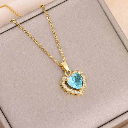 New Cute 3 Colors Ice Flower Heart Pendant Women Necklaces Trendy Sweet Sexy Female Stainless Steel Neck Chain Jewelry Wholesale