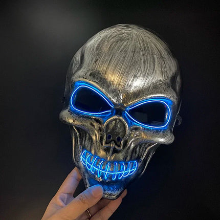 LED Halloween Skull Mask Party Supply Horror Skeleton Head Flashing in The Dark Night Scary Mask Halloween Shock Face for Adult