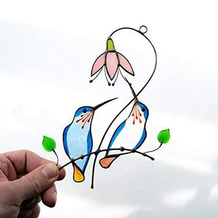 1Pc Metal Stained Glass Handicraft Garden Window Balcony Hummingbird Yard Home Wall Hanging Bird Ornament Door Decoration