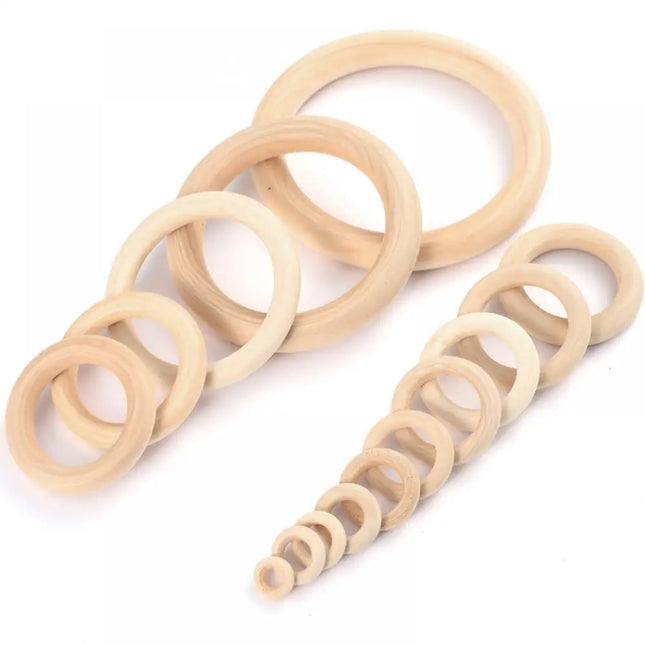 12-125mm Baby Natural Maple Wooden Teething Rings Teether Handmade  for Necklace Bracelet DIY Crafts Wood Teether BPA Free