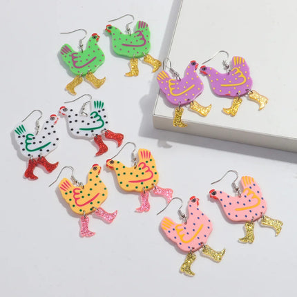 Hen Dots Funny Chicken High Heels Acrylic Earrings for Women Girls - Cartoon Animal Print Jewelry Gift