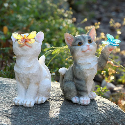 Solar Garden Lawn Animal Sculpture Luminous Resin Yard Cat Art Statue Ornaments Handicraft Home Decor for Room Office Study