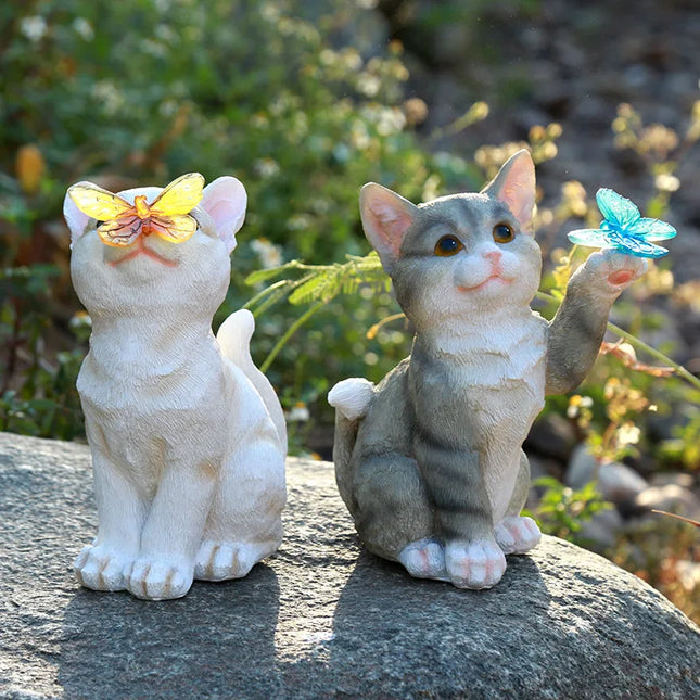 Solar Garden Lawn Animal Sculpture Luminous Resin Yard Cat Art Statue Ornaments Handicraft Home Decor for Room Office Study