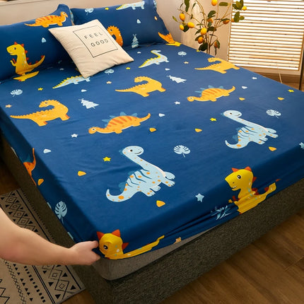 Bonenjoy 1Pc Waterproof Fitted Sheet With Elastic Cartoon Style Cute Dinosaur Print Bed Sheet for Kid Queen King Size couvre lit