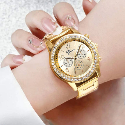 6PCS Set Luxury Watch Women Ring Necklace Earrings Rhinestone Fashion Wristwatch Female Casual Ladies Watches Bracelet Set Clock