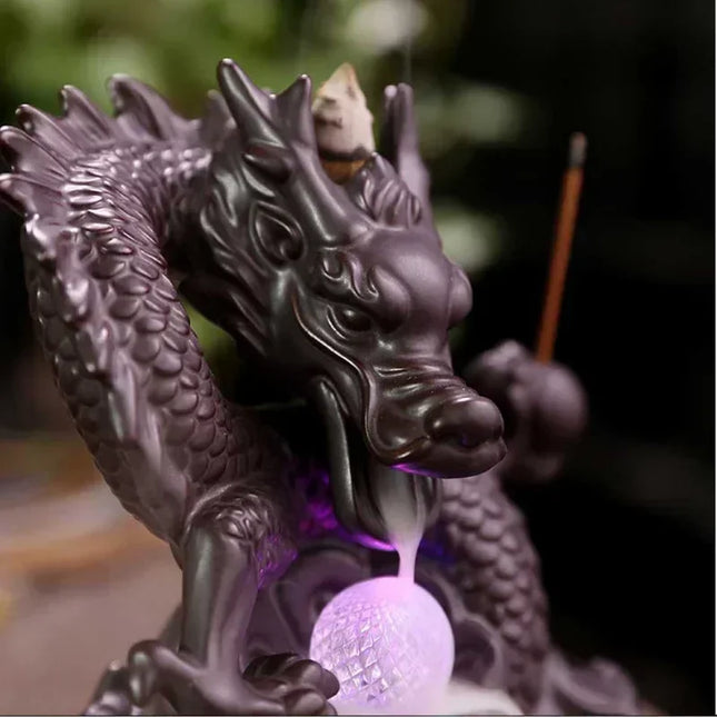 Home Decor 7-Color Change Incense Burner Handmade Ceramic Dragon Backflow Incense Burner Creative Smoke Waterfall Incense Holder