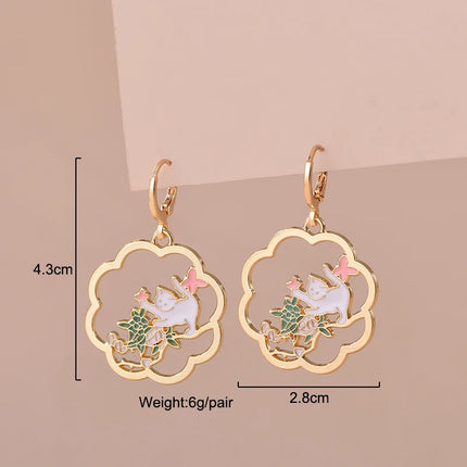 Cute Enamel Cat Earrings For Women Girls Sweet Kitten Rabbit Animal Painted Colorful Delicate Gold Color Hoop Jewelry Earrings