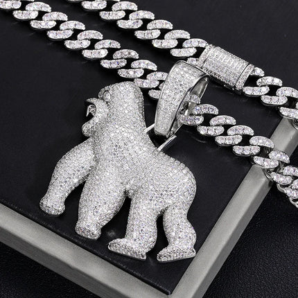 S925 Silver D VVS Moissanite Animal Orangutan Pendant Iced Out Micro Pave Fashion Men's Hip Hop Rock Punk Necklace Rock Jewelry