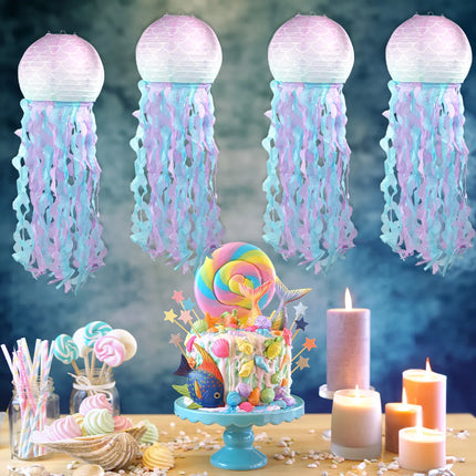 Jelly Fish Paper Lanterns Pink Purple Blue Hanging Lantern Under The Sea Ocean Grils Mermaid Birthday Party Decorations Supplies