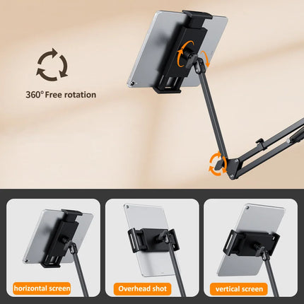 OUTMIX Bed Tablet Stand for 4-12.9 inches Phone Tablet Lazy Arm Bed Desk Tablet Mount Telescopic Support for iPad Mini Free Clip