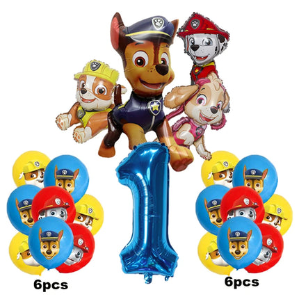 17pcs Cartoon PAW Patrol Birthday Decoration Aluminum Film Digital Balloon Set Dog Chase Marshall Skye Kids Party Supplies Toys