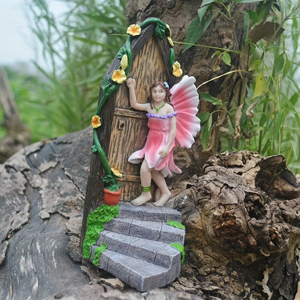 1pc garden decoration statue fairy door secret magic elf knocking fairy decorative ornaments