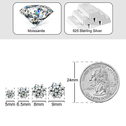 Real D VVS Moissanite 0.5-12ct 8 Prong Stud Earrings For Women Top Quality 925 Sterling Silver Sparkling Wedding Fine Jewelry