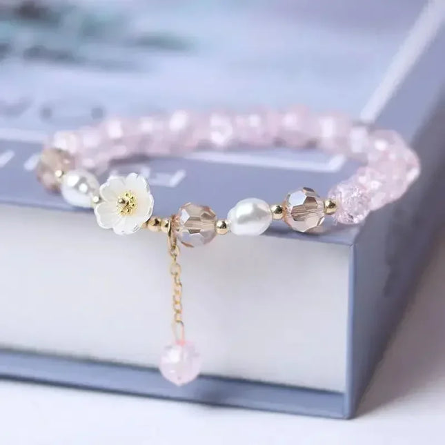 Fashion Flower Imitation Pearl Crystal Beads Bracelet for Women Elastic Adjustable Charm Bracelet Friendship Jewelry Accessories