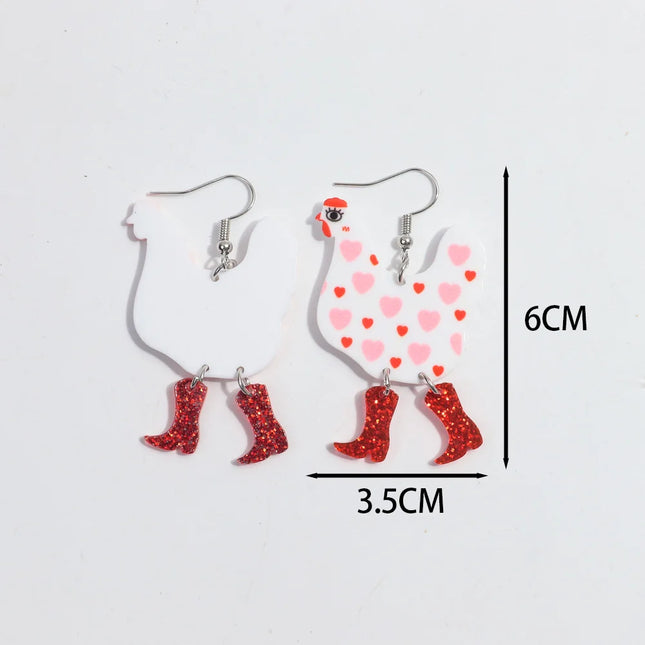 Hen Dots Funny Chicken High Heels Acrylic Earrings for Women Girls - Cartoon Animal Print Jewelry Gift