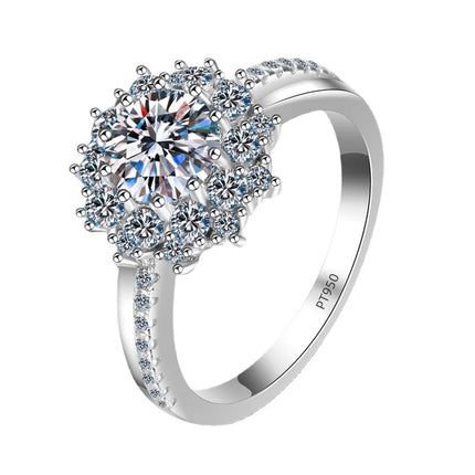 Fashion Design Diamond Ring Women Platinum pt950 One Carat Moissanite Ring