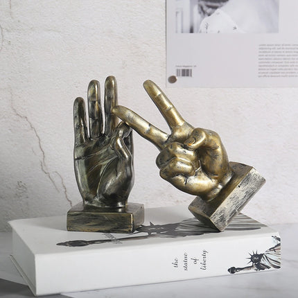 Finger Sculpture Hand Finger Gesture Desk Statue Creative Home Living Room Cabinet Shelf Decoration Victory OK Thumbs up Gesture