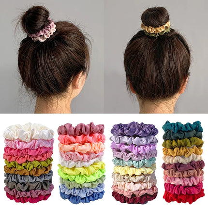 10pcs/set Colorful Skinny Elastic Hair Bands Satin Scrunchies Ponytail Holder Hair Rope Simple Hair Tie Fashion Hair Accessories