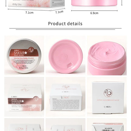 LAIKOU Japan Sakura Clay Mask Deep Cleansing Brightening Repair Skin Mud Korean Face Mask Oil Control Shrink Pores Skin Care 80g