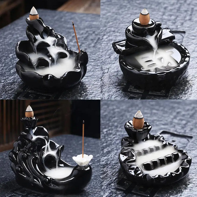 Ceramic Incense Burner Waterfall Backflow Smoke Censer Creative Incense Ornament Burner Home Decorative Crafts for Living Room